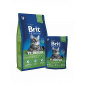 Brit Premium Adult  Sterilized- суха храна за кастрирани котки с деликатесно пилешко и пилешки черен дроб